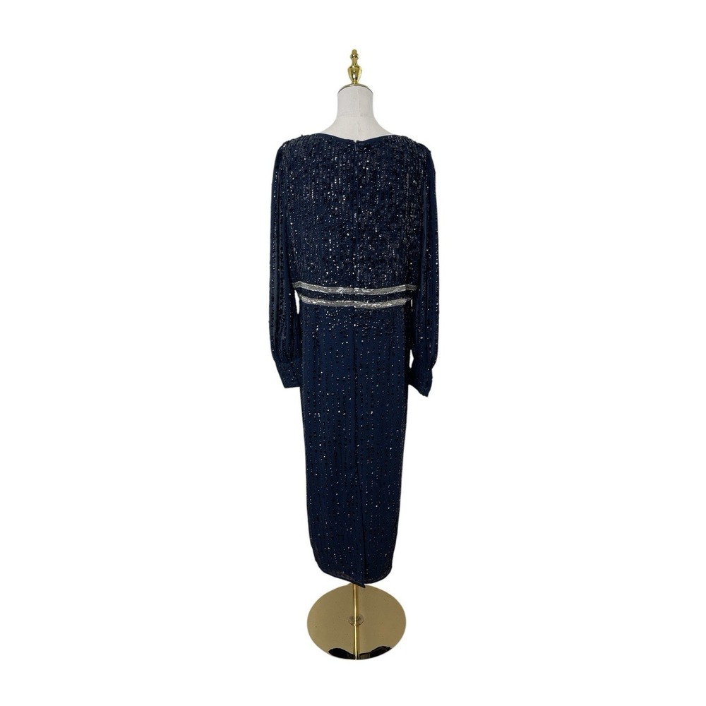 Mac Duggal 93593 Midnight Blue Sequin Beaded Midi Dress Size 16 $498 - Picture 6 of 7